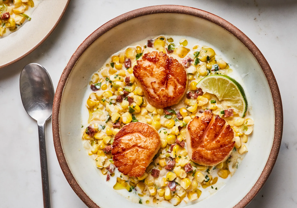 Pan-Seared Scallops with Chorizo and Corn