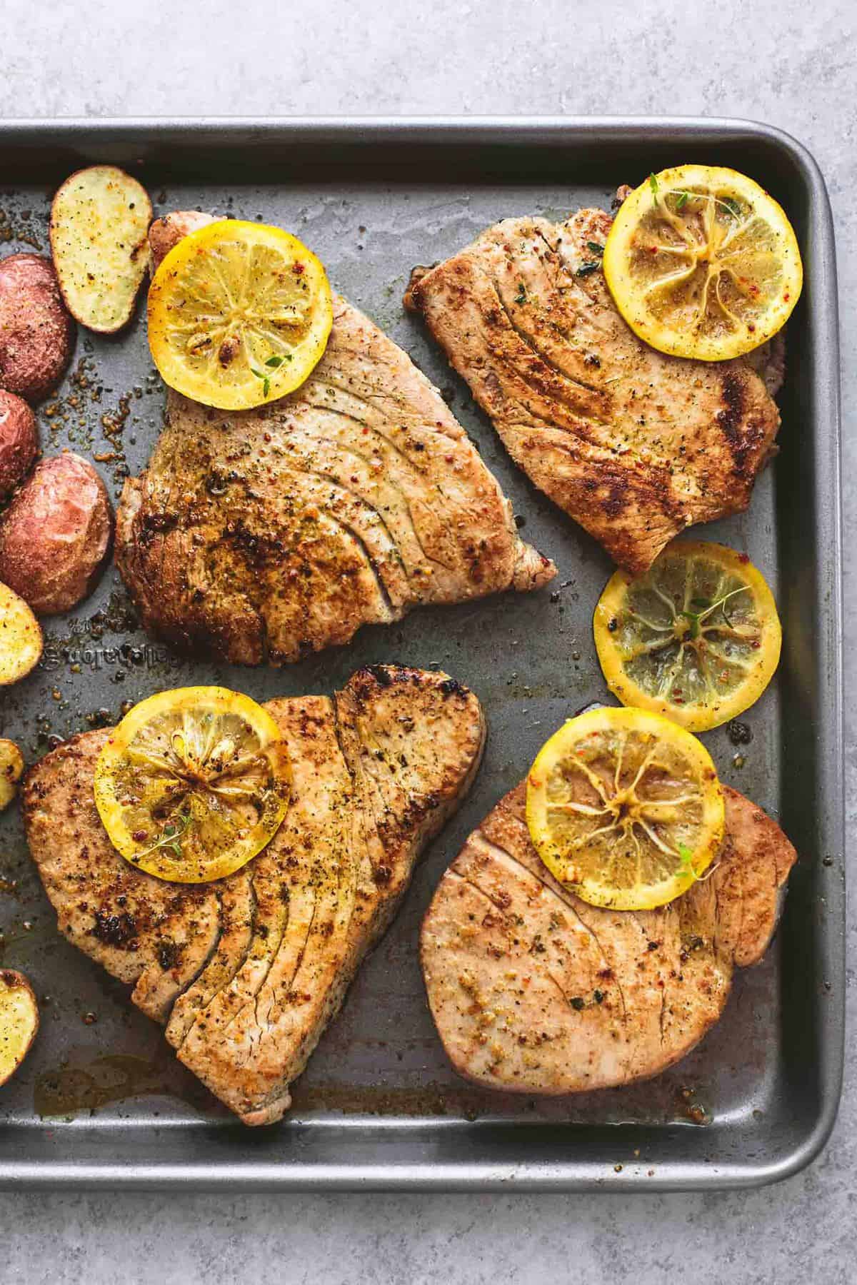 Lemon Herb Tuna Steaks and Potatoes