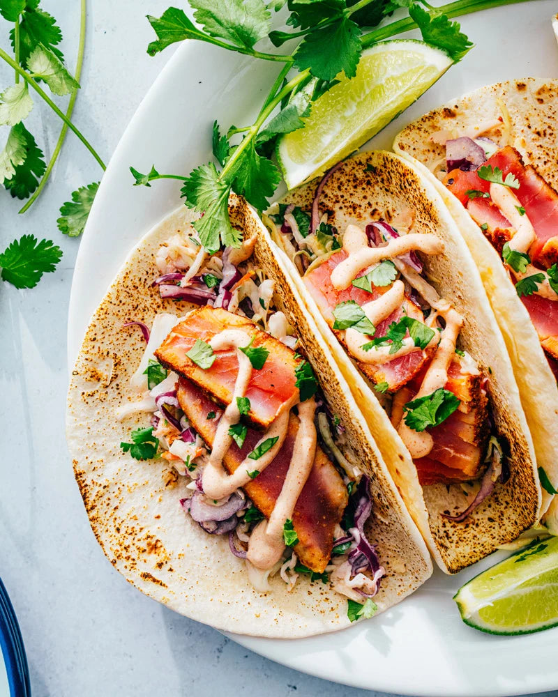 Tuna Tacos with Cilantro Lime Slaw